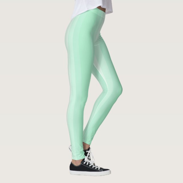 Modern Mint Green White Stripes Trendy Template Leggings (Right)