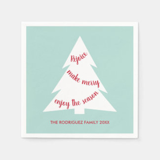 Modern Mint Green White Tree Name Holiday Party Napkins