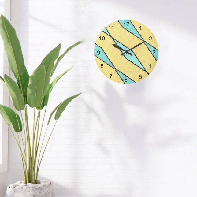 Modern Mint Green Yellow and Black Retro Large Clock (Creator Uploaded)