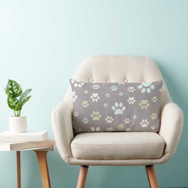 Modern Mint & Grey Paw Print  Lumbar Pillow (Chair)