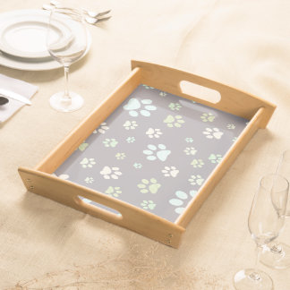 Modern Mint & Grey Paw Print Serving Tray