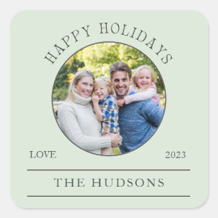 Modern Mint Happy Holidays Round 1 Photo Square Sticker