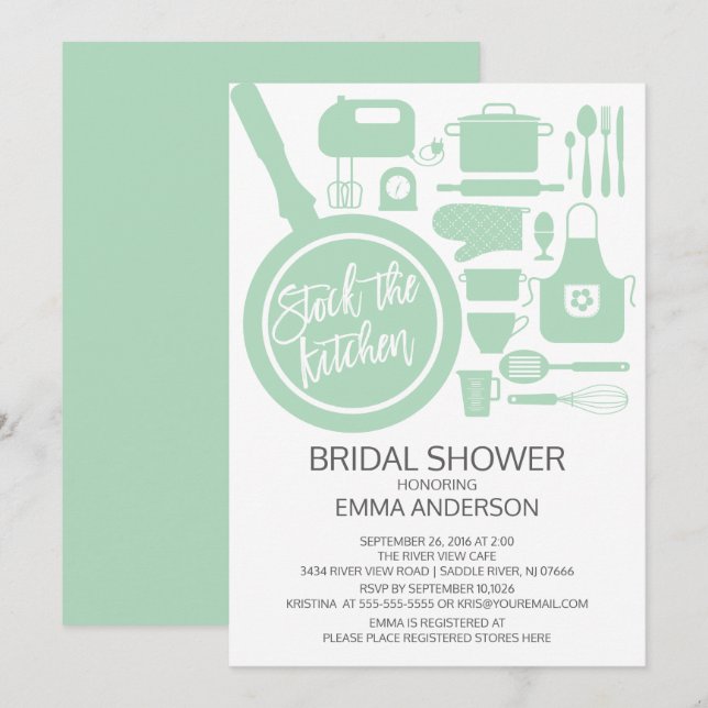 Modern Mint Kitchen Bridal Shower Invitation (Front/Back)
