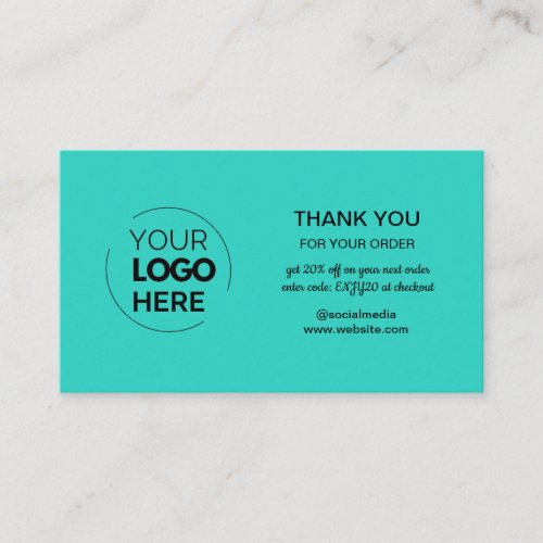 Modern Mint Minimalist Logo Order Thank You Business Card