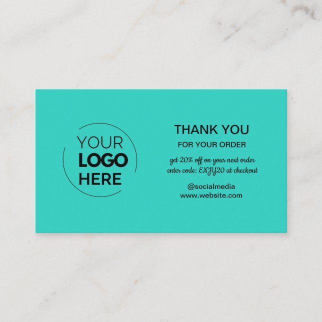 Modern Mint Minimalist Logo Order Thank You Business Card (Front)