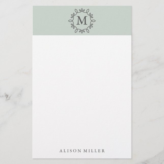 Modern Mint Monogrammed Stationery (Front)