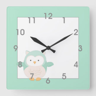 Modern Mint Owl Clock - nursery bedroom