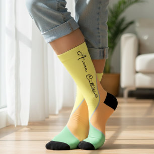 Modern Mint & Peach Pastel Color Block Custom Name Socks