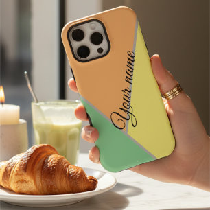 Modern Mint Peach Pastel Color Block Custom Script iPhone 16 Pro Case
