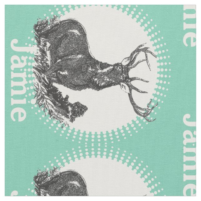 Modern Mint Personalized Deer Fabric (Close Up)