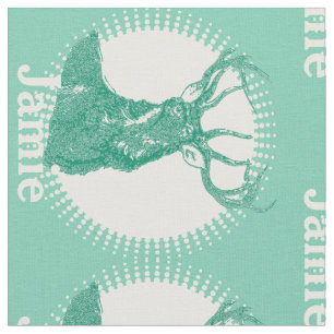 Modern Mint Personalized Deer Fabric