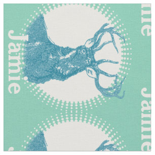Modern Mint Personalized Deer Fabric