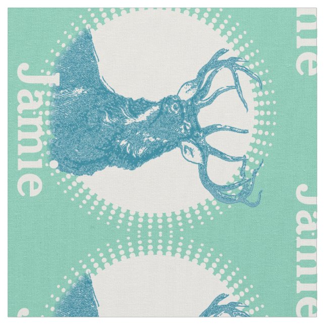 Modern Mint Personalized Deer Fabric (Close Up)