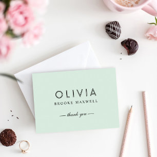 Modern Mint Personalized Name Monogram Letterpress Thank You Card