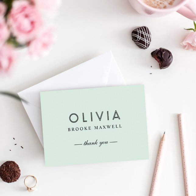 Modern Mint Personalized Name Monogram Letterpress Thank You Card (Creator Uploaded)
