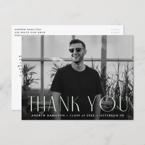 Modern Mint Photo Graduation Thank You Postcard