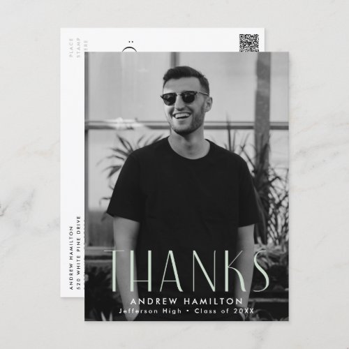 Modern Mint Photo Graduation Thank You Postcard