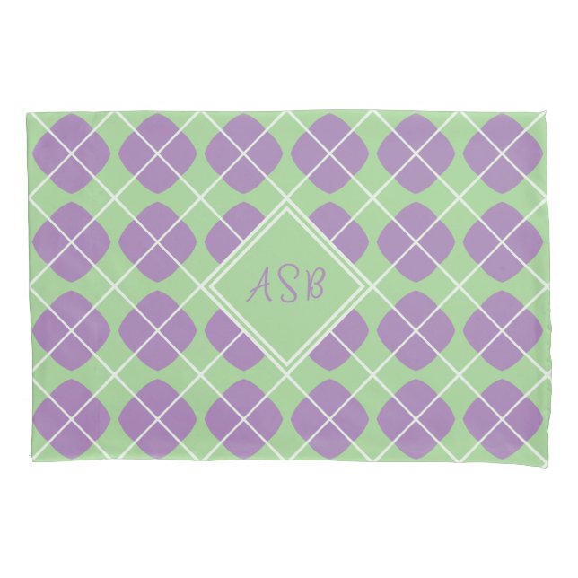 Modern Mint Purple Diamond Argyle Monogram Pillow Case (Front)