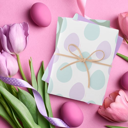 Modern Mint  Purple Pastel Eggs Pattern  Easter  Wrapping Paper Sheets