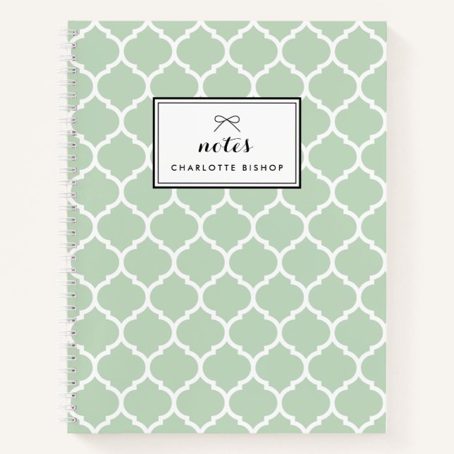 Modern Mint Quatrefoil Pattern Personalized Notebook (Front)
