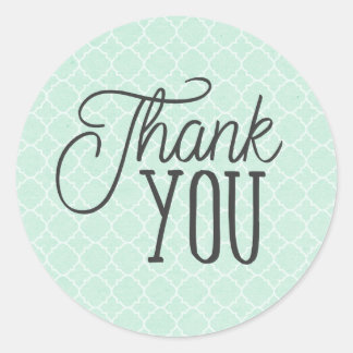Modern Mint Quatrefoil Thank You Classic Round Sticker