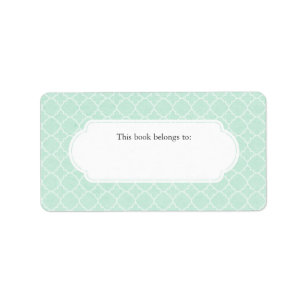 Modern Mint Quatrefoil "This Book Belongs To" Label