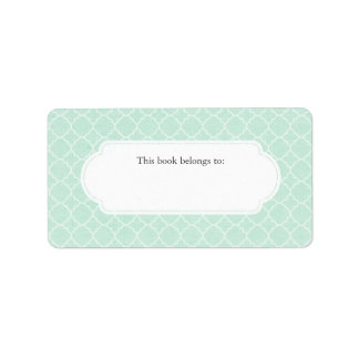 Modern Mint Quatrefoil "This Book Belongs To" Label