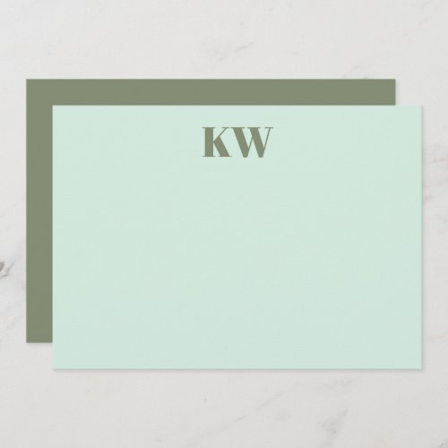 Modern Mint Sage Monogram Initials Personalized  Thank You Card