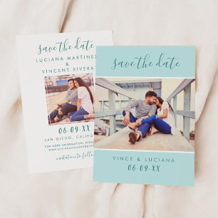 Modern Mint Script Photo Wedding Save The Date