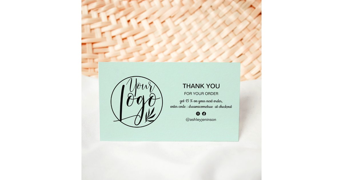 Modern mint teal minimalist logo order thank you business card | Zazzle