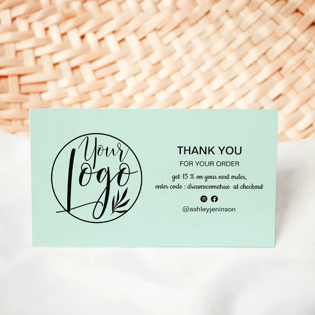 Modern mint teal minimalist logo order thank you business card | Zazzle