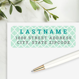 Modern Mint Teal Quatrefoil Family Address Label