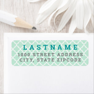 Modern Mint Teal Quatrefoil Family Address Label