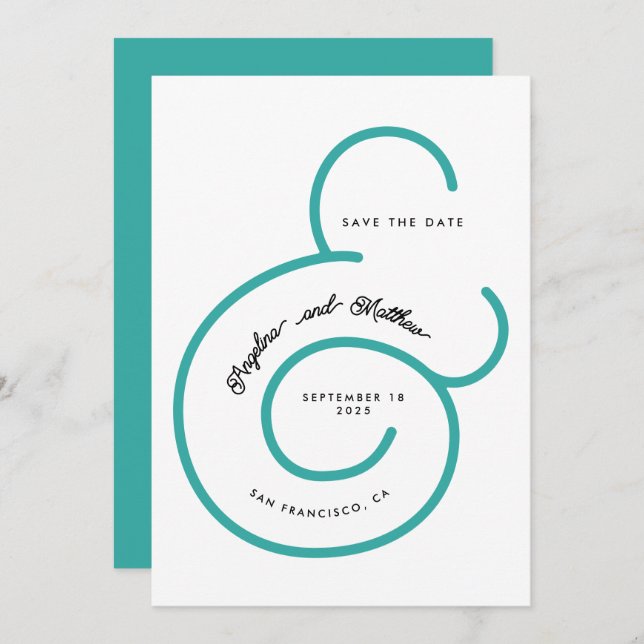 Modern Mint Turquoise Script Big Ampersand Wedding Save The Date (Front/Back)