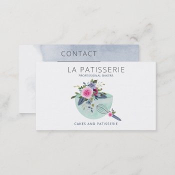 Modern Mint Watercolor Floral Bakery Pastry Chef Business Card by MG_BusinessCards at Zazzle