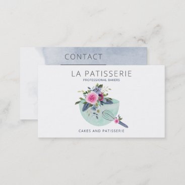 Modern Mint Watercolor Floral Bakery Pastry Chef Business Card