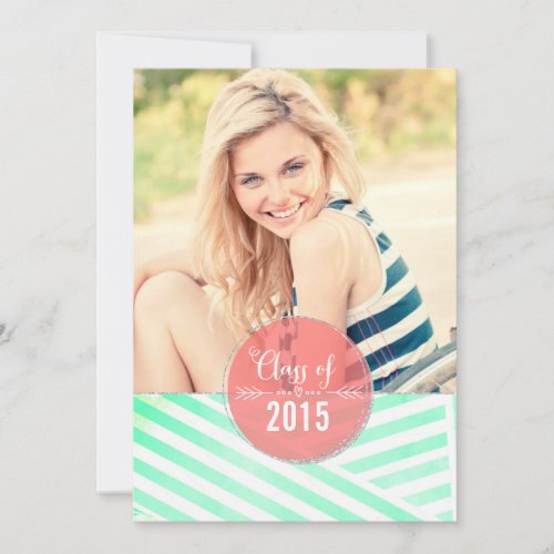 Modern Mint Watercolor Stripes Photo Graduation Custom Invite
