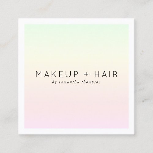 Modern mint yellow gradient holographic makeup square business card