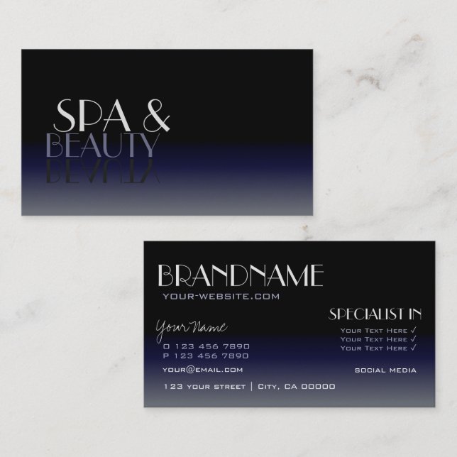 Modern Mirror Font Classic Black and Blue Gradient Business Card (Front/Back)