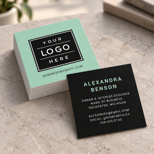 Modern Mist Green Custom Business Logo Square Business Card