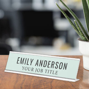 Modern Mist Green Office Employee Desk Name Plate