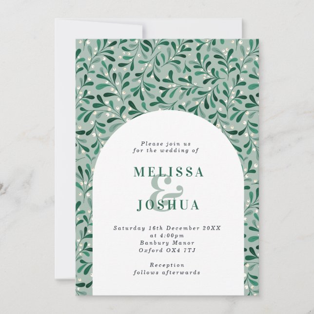 Modern Mistletoe Arch Winter Wedding Invitation (Front)
