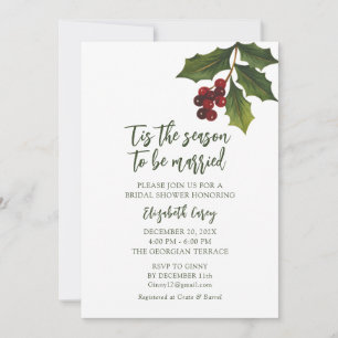 Modern Mistletoe Bridal Shower Christmas Holly Invitation