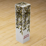 Modern Mistletoe Christmas Wine Box<br><div class="desc">Modern non religious Christmas card,  featuring a simple clean design with a seasonal mistletoe plant. Designed in shades of olive green and white with complimentary deep wine red text (which is editable to suit your own personal taste).</div>