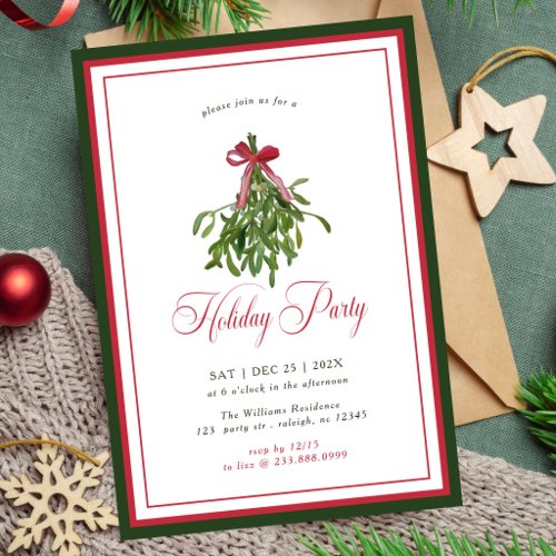 Modern Mistletoe Holiday Party Red Bow Christmas Invitation
