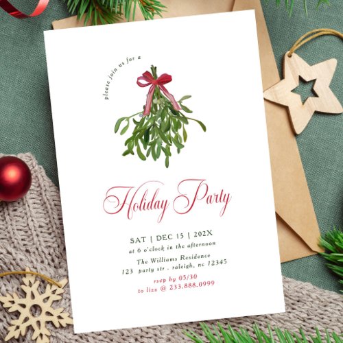 Modern Mistletoe Holiday Party Red Bow Christmas Invitation