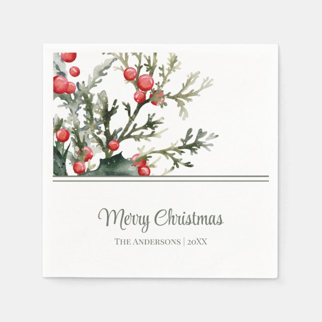 Modern Mistletoe Merry Christmas Napkins (Front)