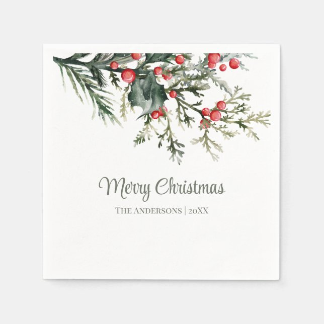 Modern Mistletoe Merry Christmas Napkins (Front)