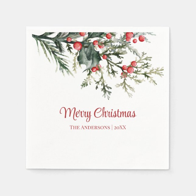 Modern Mistletoe Merry Christmas Napkins (Front)