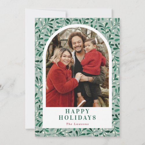 Modern Mistletoe Pattern Arch Photo Holiday Card